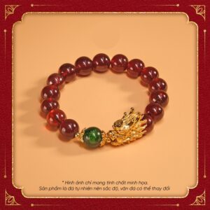 Vòng tay đá Garnet đỏ kết hợp charm